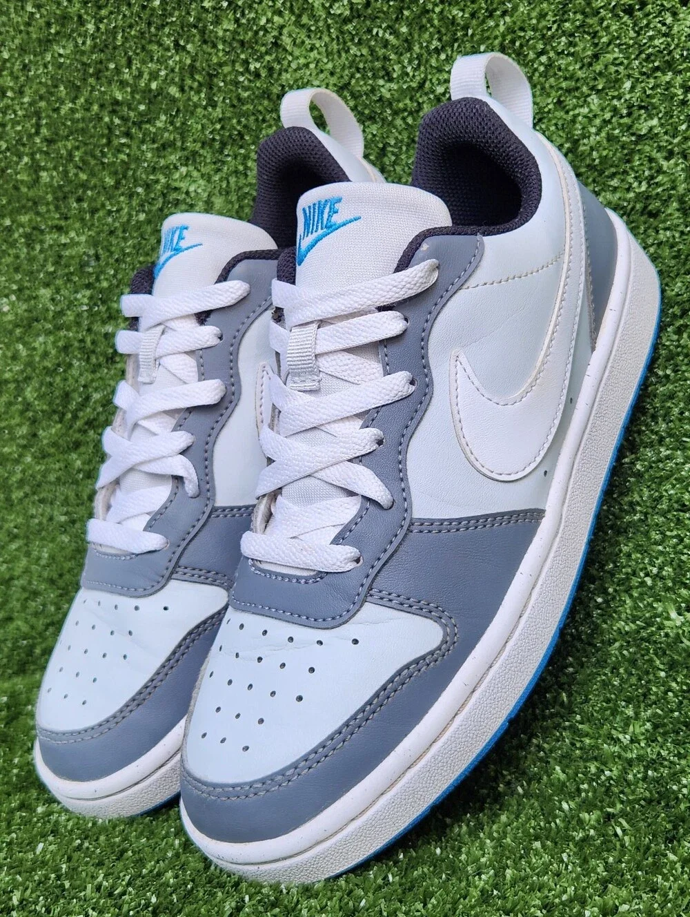 Nike Court Borough Low Big Boys Kids Leather White Gray Sneakers Size 5 Youth